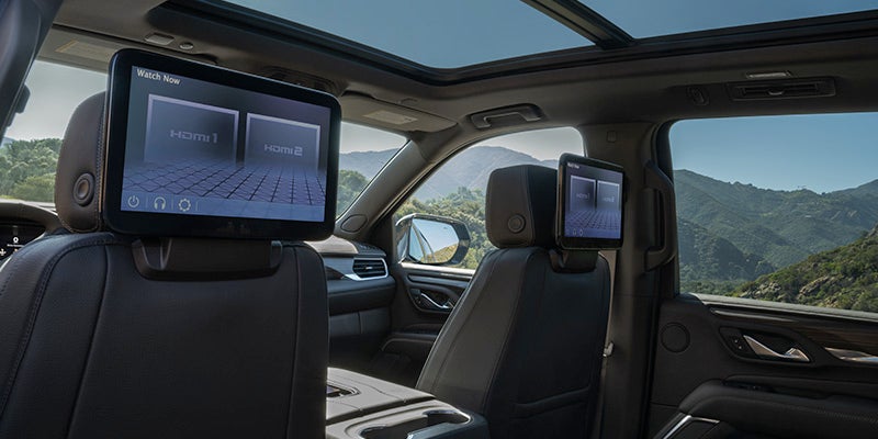 2024 GMC Yukon passenger seats with media screens on the back